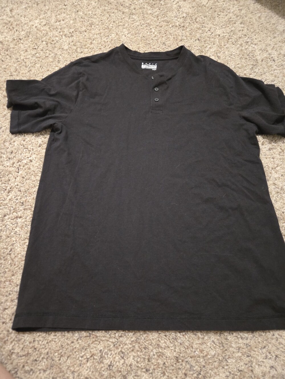 Basic Editions Black Short-Sleeve Henley Polo